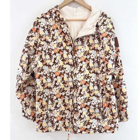 NEW Tory Burch Reversible Anorak Rain Jacket Medium Floral Cream Cinch Waist - Picture 1 of 6